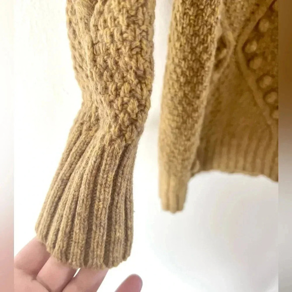 Anthropologie Moth Wool Pom Pom Mustard Yellow Wool Knit Pull Over Sweater Small - Picture 3 of 8